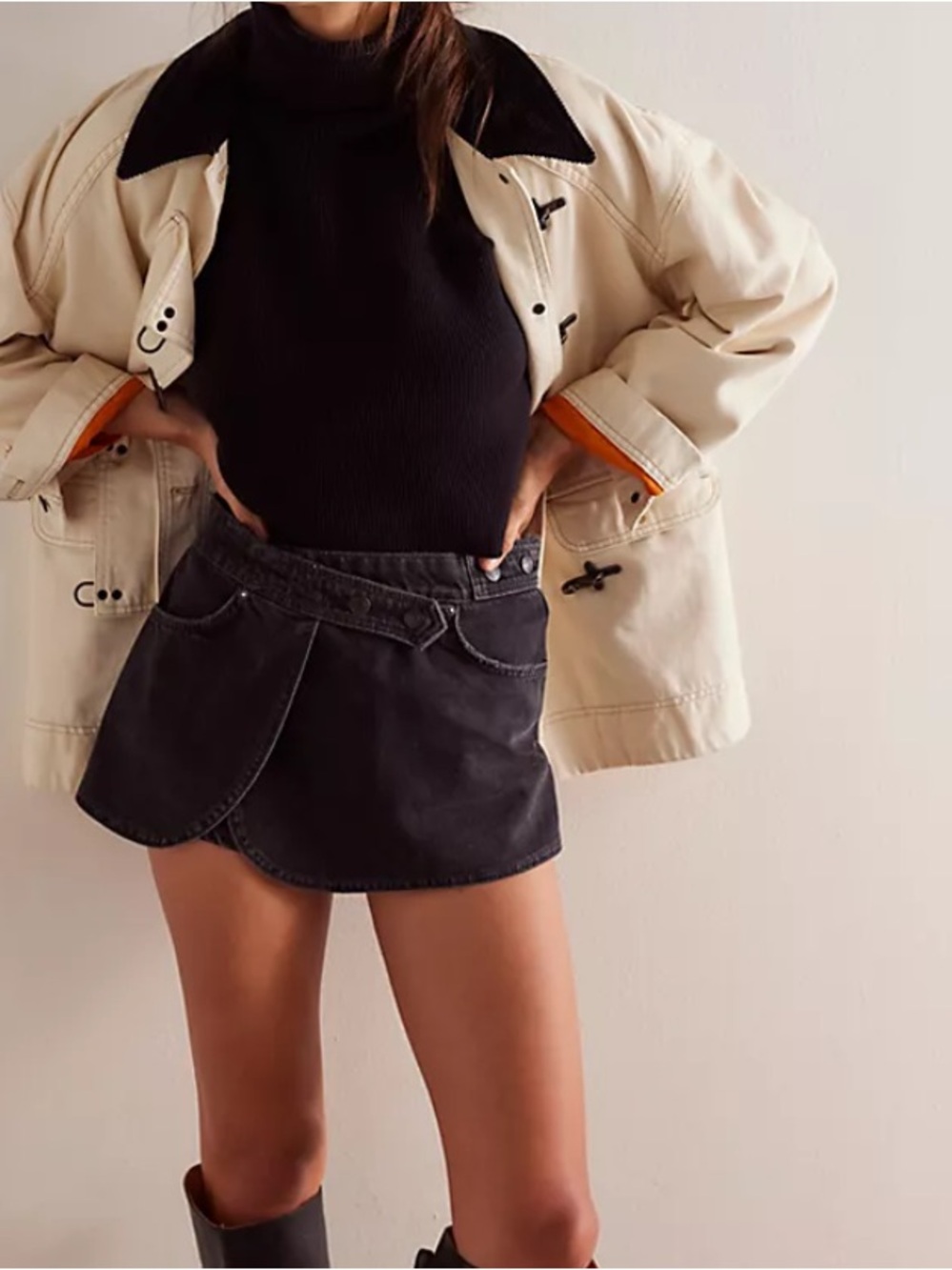 NWT Free people Maxine denim black mini micro skort we the free size 27 cotton